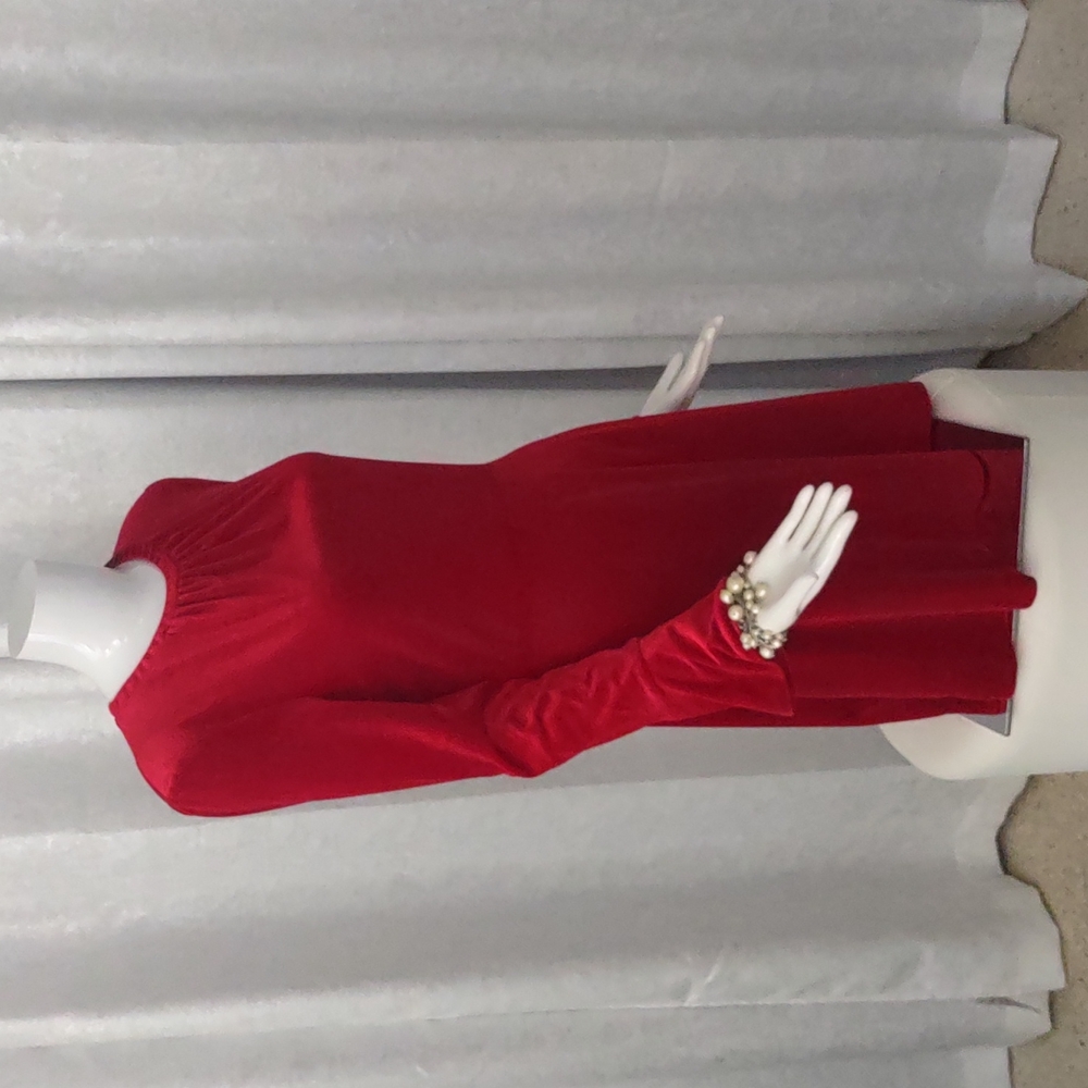 A Loves A RED VELVET Velour Dress Womens Long Sleeve Cocktail Party NEW Stretch - Picture 2 of 11